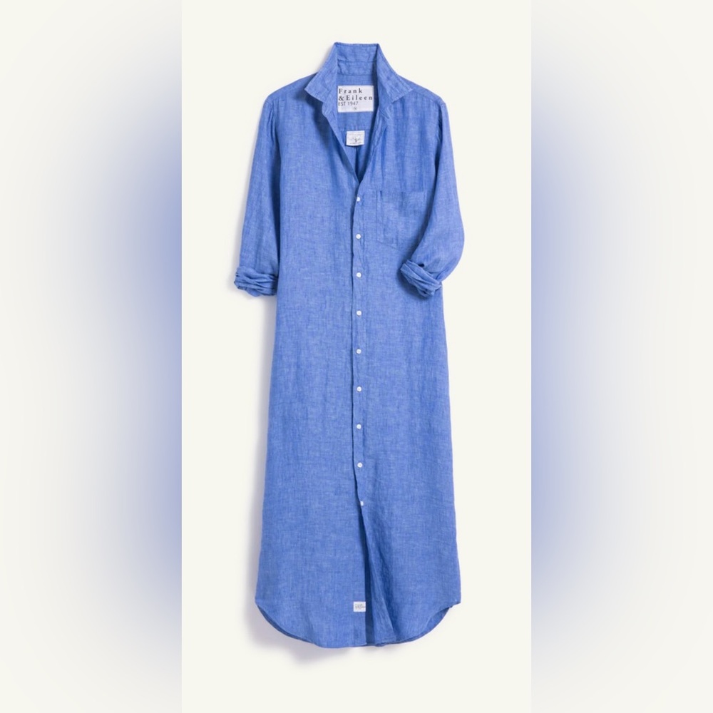 Frank & Eileen Rory Classic Linen Shirt Dress size Medium in Blue